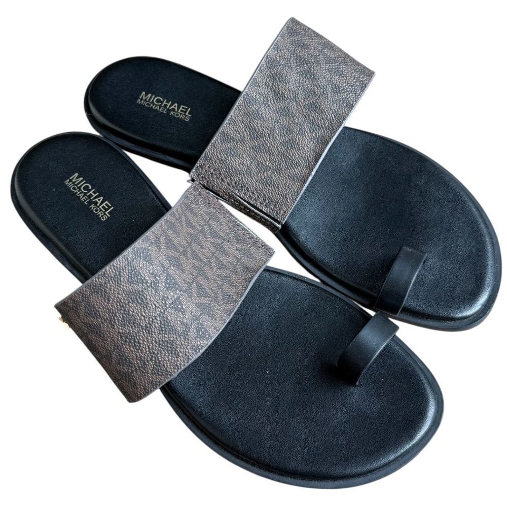 Michael Kors August signature logo MK sandals women size 9 brown black
